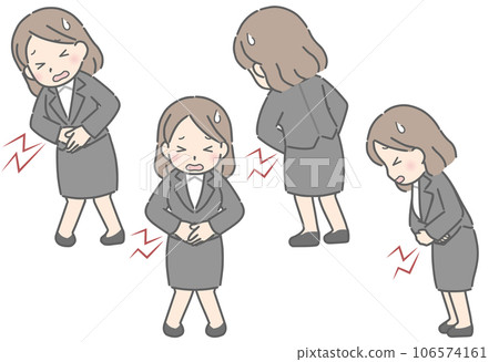 A young woman holding her stomach with a stomachache (suit) 106574161