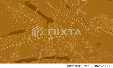 Background Khmelnytskyi map, Ukraine, orange city poster. Vector map with roads and water. Widescreen proportion, flat design roadmap. Background Khmelnytskyi map, Ukraine, orange city poster. Vector map with roads and water. Widescreen proportion, flat design roadmap. 106574177