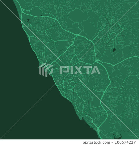 Green Libreville map, Gabon, detailed municipality map, skyline panorama. Decorative graphic tourist map of Libreville territory. Vector illustration. 106574227