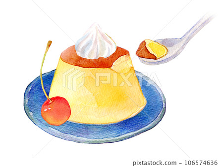 水彩插圖蛋奶布丁 水彩插圖蛋奶布丁 106574636