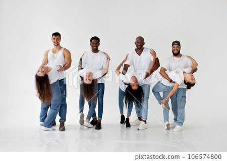 Multiethnic couples dancing isolated on white background, variety of people 106574800