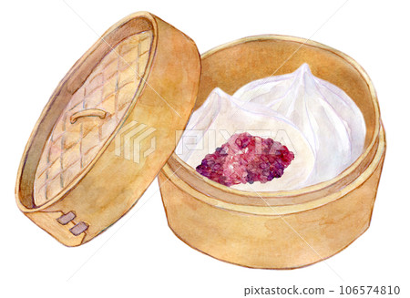 水彩插圖 蒸籠裡的饅頭 106574810