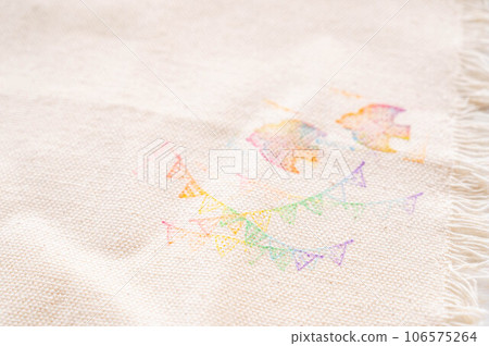 Flag and chicken pattern attached with a stamp Flag and chicken pattern attached with a stamp 106575264