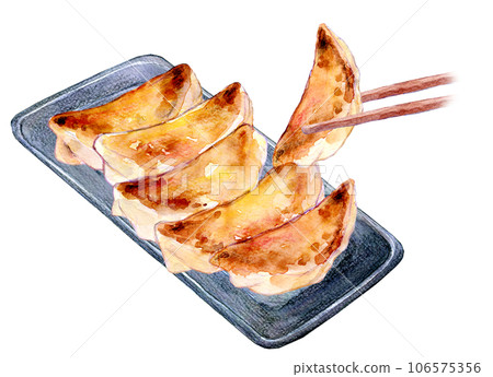 Watercolor illustration Hot grilled gyoza 106575356