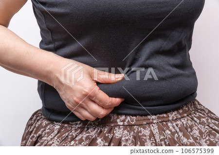 [Housewife picking meat from her belly] 106575399