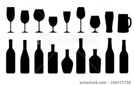 mug, vodka, brandy bottles, goblets and glasses 106575798