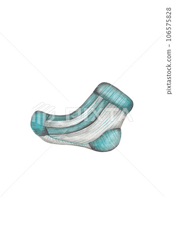Striped wool sock. Watercolor isolated illustration Striped wool sock. Watercolor isolated illustration 106575828
