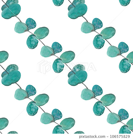 Eucalyptus branches. Mint color. Watercolor seamless pattern Eucalyptus branches. Mint color. Watercolor seamless pattern 106575829