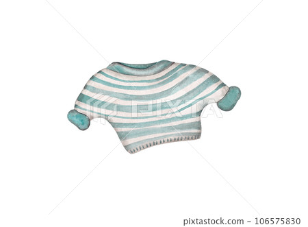 Striped wool sweater. Mint and white stripes. Watercolor isolated illustration 106575830