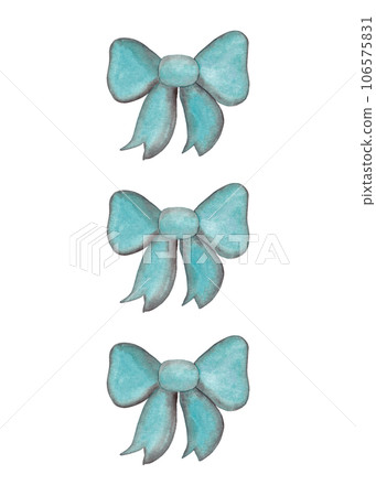 Mint color bows. Set of three bows. Watercolor isolated illustration Mint color bows. Set of three bows. Watercolor isolated illustration 106575831
