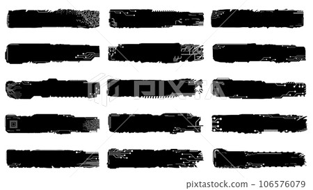 Set of silhouettes rectangular design elements in tech style isolated on white. Tech plates with copy space. Clipart. 106576079