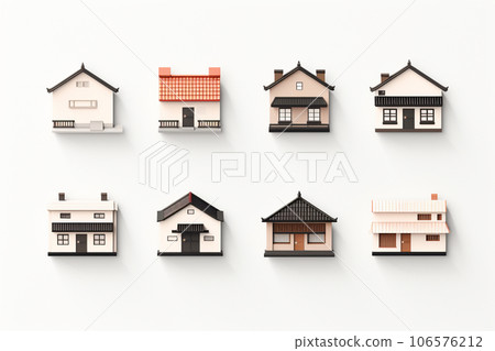 日本舊民居和茅草屋頂（3D 象形圖） 106576212