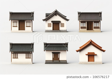 Japanese old folk house and thatched roof (3D pictogram) 106576217