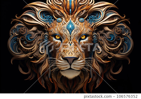 3D DMT Artwork of a Lion Head with Geodesic Patterns 106576352