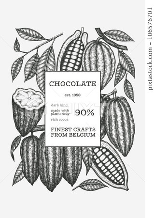 Cocoa Banner Template. Chocolate Retro Cocoa Beans Background. Vector Vintage Style Hand Drawn Illustration. 106576701
