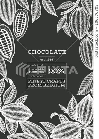 Cocoa Chalk Board Vector Banner Template. Chocolate Retro Cocoa Beans Background. Vintage Style Hand Drawn Illustration. 106576705
