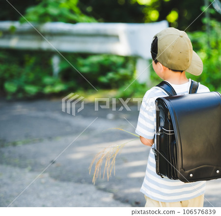 Elementary school boy walking on the way to school 106576839