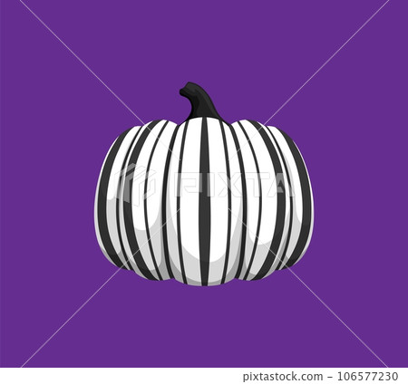 Cartoon Halloween pumpkin with holiday stripes ornament pattern for horror night, vector decor. Halloween holiday decoration pumpkin painted in black creepy lines for trick or treat party Cartoon Halloween pumpkin with holiday stripes ornament pattern for horror night, vector decor. Halloween holiday decoration pumpkin painted in black creepy lines for trick or treat party 106577230