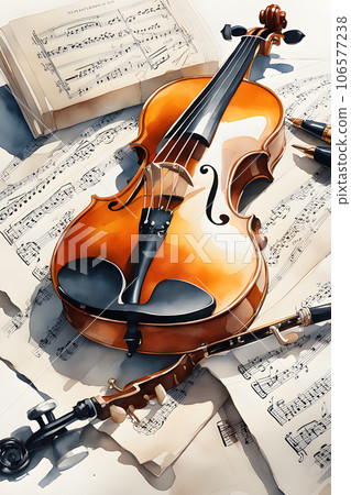 vatercolor style violin isolated. Painted violin 106577238
