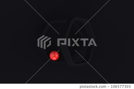 Abstract 3d shapes with bright red ball on dark gray background Abstract 3d shapes with bright red ball on dark gray background 106577303