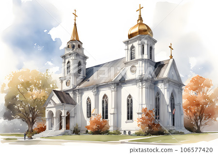church highly detailed uhd drawing pen and ink 106577420
