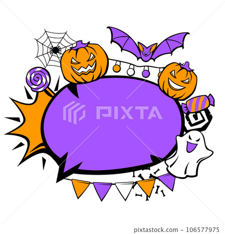 Happy Halloween card. Holiday background with celebration items. Happy Halloween card. Holiday background with celebration items. 106577975