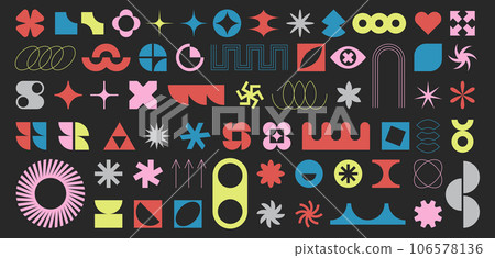 Set of colorful geometric brutalism shape graphic design 106578136