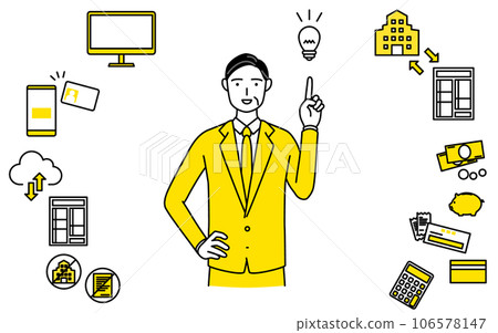 Male tax accountant solving final tax return, tax payment and e-Tax icons Male tax accountant solving final tax return, tax payment and e-Tax icons 106578147