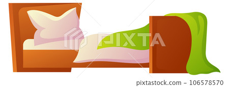 Bed cartoon icon. Bedroom furniture with comfotable mattress Bed cartoon icon. Bedroom furniture with comfotable mattress 106578570
