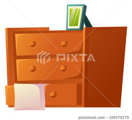 Wooden dresser. Cartoon cabinet. Bedroom drawer furniture Wooden dresser. Cartoon cabinet. Bedroom drawer furniture 106578579