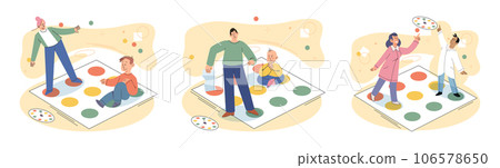 Game together. Family fun. Friendship time. Vector illustration. People playing games together create joyful and vibrant atmosphere The friendship forged through shared gaming experiences truly 106578650