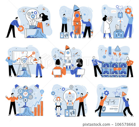 Team solving problems Creative idea problem solution cooperation.Thinking and imagination, problem solving, brainstorming, idea and human fantasy, motivation and inspiration, find right solution 106578668