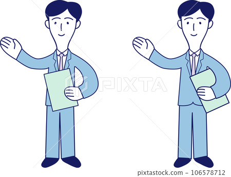 Illustration of a male office worker who guides customers Illustration of a male office worker who guides customers 106578712