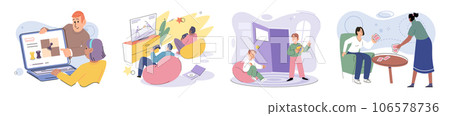 Game together. Family fun. Friendship time. Vector illustration. Board games ignite sense of enthusiasm and curiosity in people The laughter and cheerfulness during friends game night simply 106578736