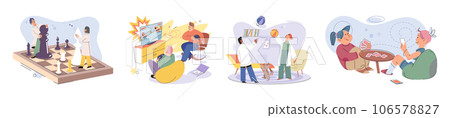 Game together. Family fun. Friendship time. Vector illustration. Family game nights allow everyone to unwind and enjoy each others company Board games ignite sense of enthusiasm and curiosity in 106578827