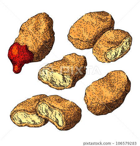chicken nuggets set sketch hand drawn vector 106579283