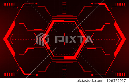 HUD sci-fi interface screen view red hexagon geometric design virtual reality futuristic technology creative display vector 106579917