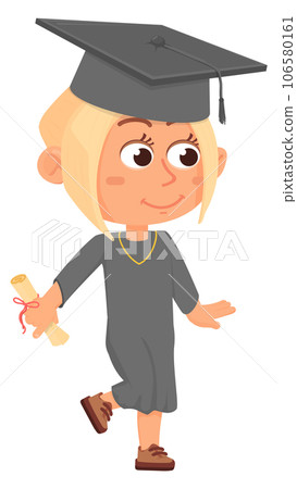 Female student graduation. Happy cartoon girl with diploma Female student graduation. Happy cartoon girl with diploma 106580161