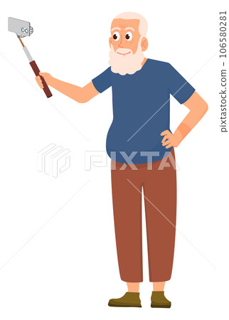 Old man making selfie with stick. Happy elderly Old man making selfie with stick. Happy elderly 106580281