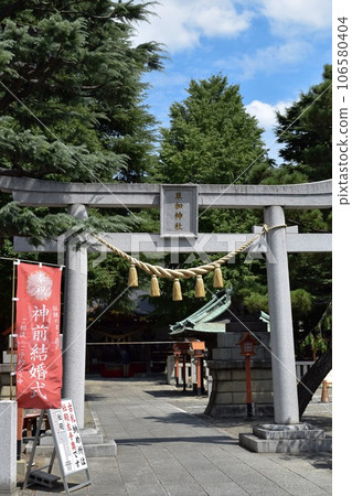 Torii gate surrounded by trees and blue sky (vertical composition) Torii gate surrounded by trees and blue sky (vertical composition) 106580404