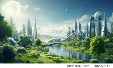 綠樹環繞的生態城市,AI 圖像 綠樹環繞的生態城市,AI 圖像 106580416