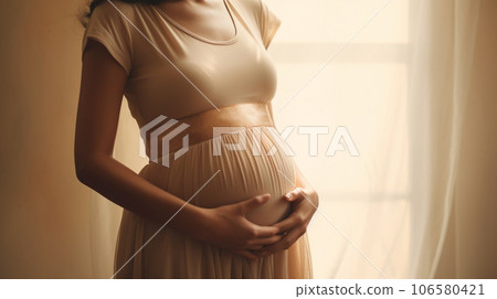 孕婦抱著肚子，AI 圖像 106580421