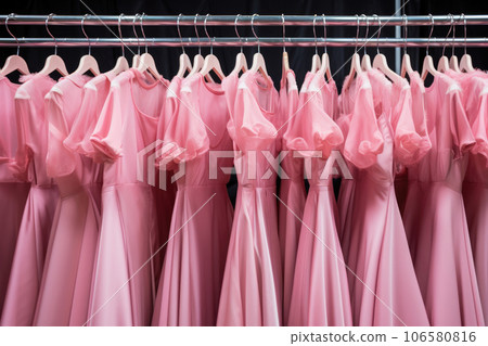 Pink dresses are hanging on a hanger in the store Pink dresses are hanging on a hanger in the store 106580816