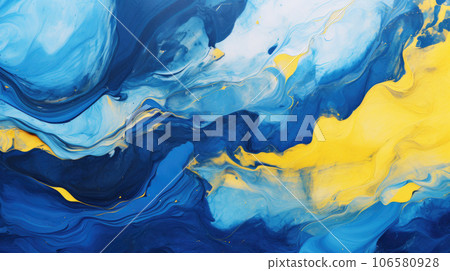 Abstract oil paint, wave ink pattern, colorful banner background, white yellow and blue colors. Abstract oil paint, wave ink pattern, colorful banner background, white yellow and blue colors. 106580928