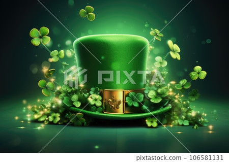 Illustration of Patrick's Day in a green hat with clover Illustration of Patrick's Day in a green hat with clover 106581131