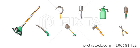 Garden Tools and Equipment for Soil and Plant Cultivation Vector Set 106581412