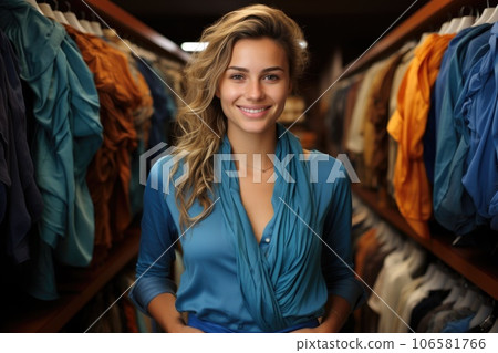 A woman in a clothing store 106581766