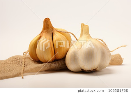 Garlic heads on a bag Garlic heads on a bag 106581768