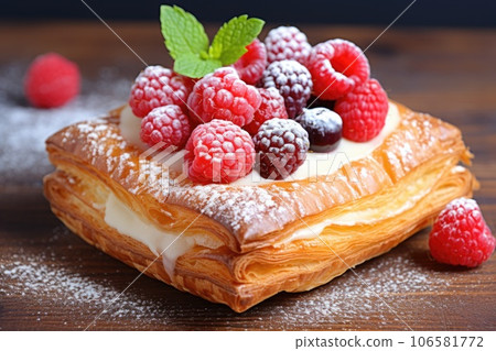 Cubic croissant with raspberry filling Cubic croissant with raspberry filling 106581772