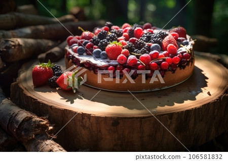 Homemade berry pie on a rustic wooden board Homemade berry pie on a rustic wooden board 106581832
